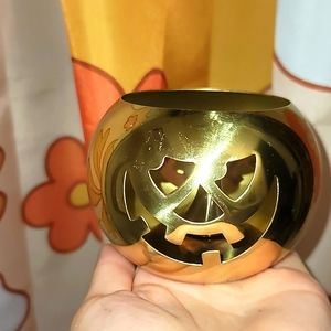 Candle holder gold tone pumpkin double sided